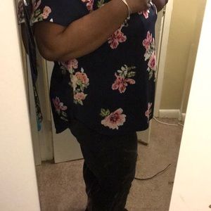 Navy blue with floral design scoop neck too